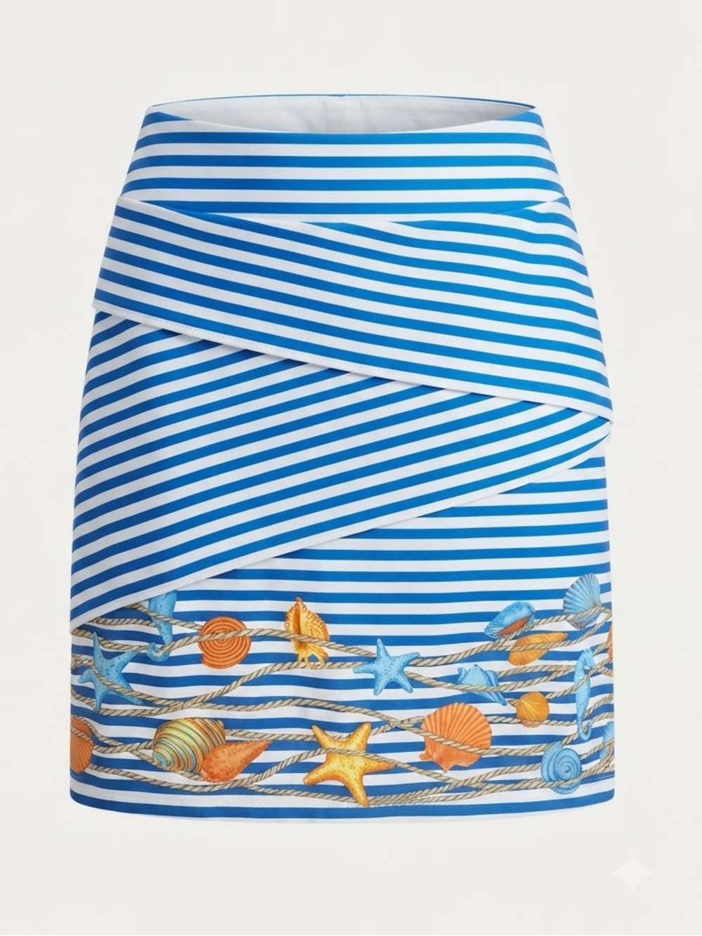 Striped Blue Nautical-Print Wrap Skirt